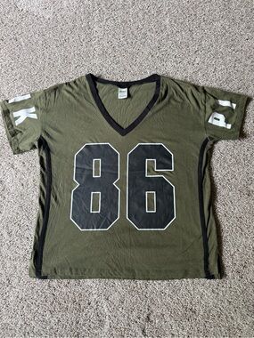 PINK Victoria’s Secret Olive Green '86' Sports V-Neck Top